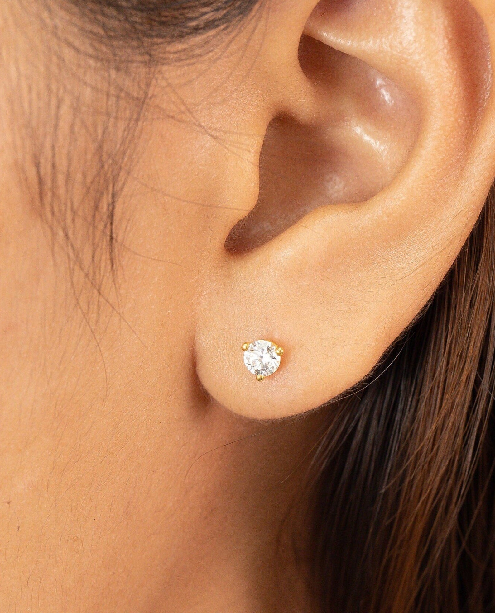 4.0mm 3-Prongs Solitaire Stud Earrings, Minimalist Diamond Earrings, Daily Wear Earrings, Bridal Earrings Gift for Women